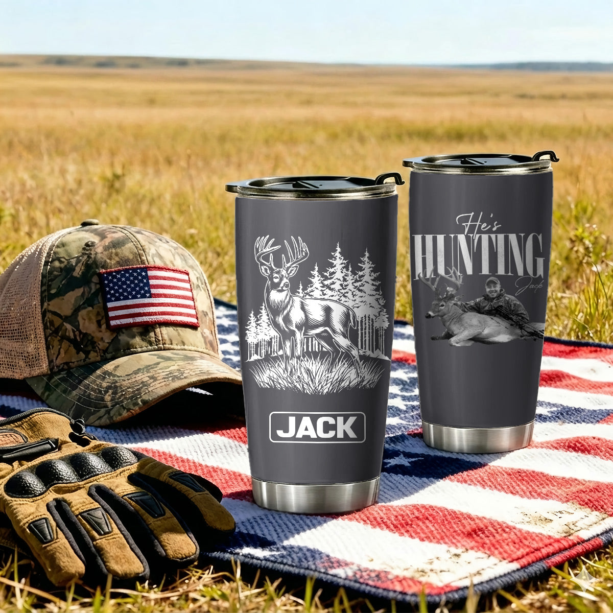 He's Hunting - Washed Tumbler Retro Bootleg Tumbler For Hunting - Personalized Hunting Tumbler Gifts For Husband, Dad, Father's Day T1807 Do99