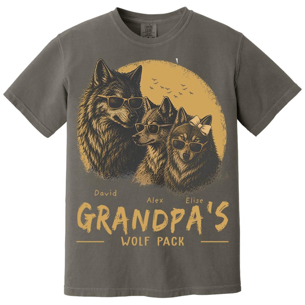 Personalized Grandpa Wolf Pack Shirt Father Day Gifts for Dad Funny Papa Tshirt Cool Daddy Wolf Tee Nh00