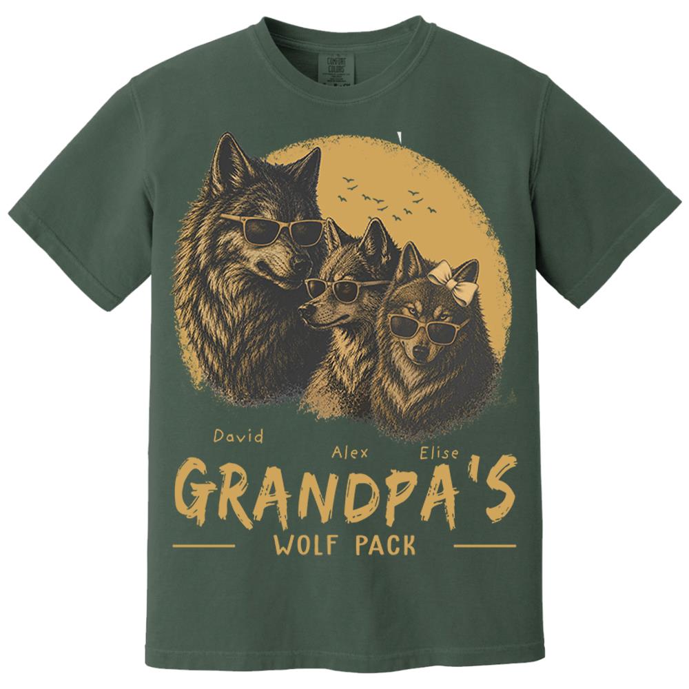 Personalized Grandpa Wolf Pack Shirt Father Day Gifts for Dad Funny Papa Tshirt Cool Daddy Wolf Tee Nh00