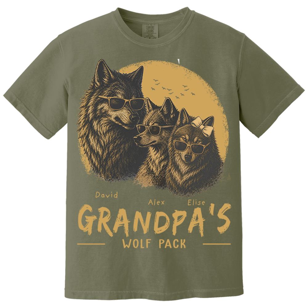 Personalized Grandpa Wolf Pack Shirt Father Day Gifts for Dad Funny Papa Tshirt Cool Daddy Wolf Tee Nh00