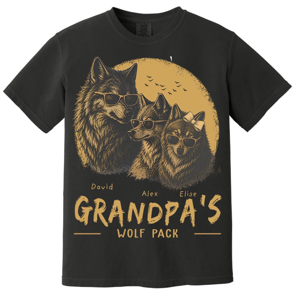 Personalized Grandpa Wolf Pack Shirt Father Day Gifts for Dad Funny Papa Tshirt Cool Daddy Wolf Tee Nh00