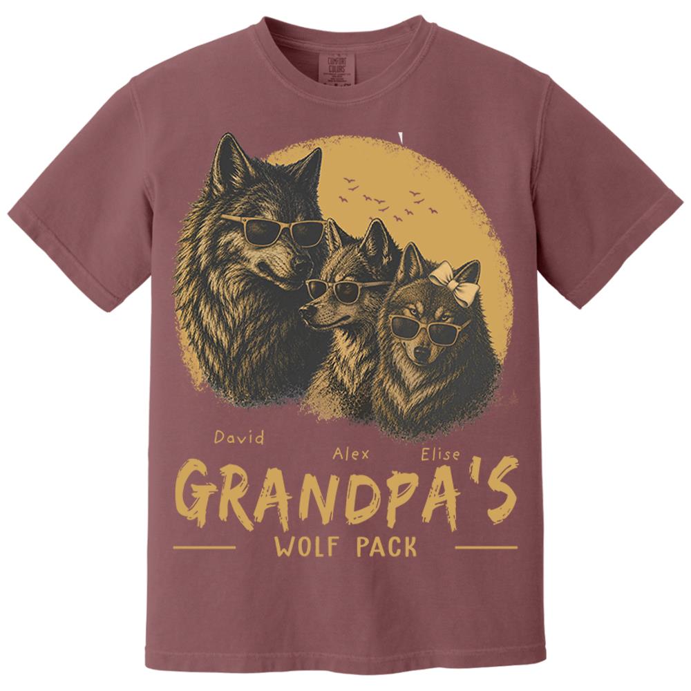 Personalized Grandpa Wolf Pack Shirt Father Day Gifts for Dad Funny Papa Tshirt Cool Daddy Wolf Tee Nh00