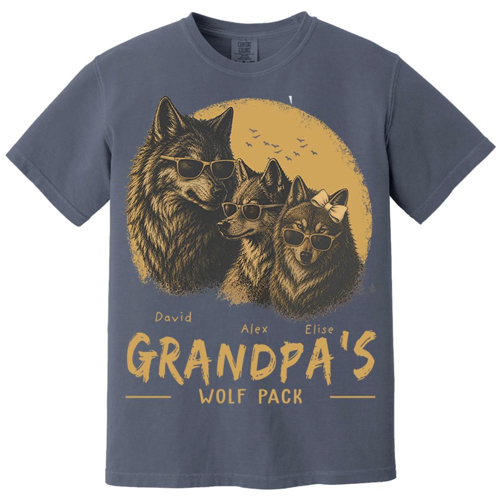 Personalized Grandpa Wolf Pack Shirt Father Day Gifts for Dad Funny Papa Tshirt Cool Daddy Wolf Tee Nh00