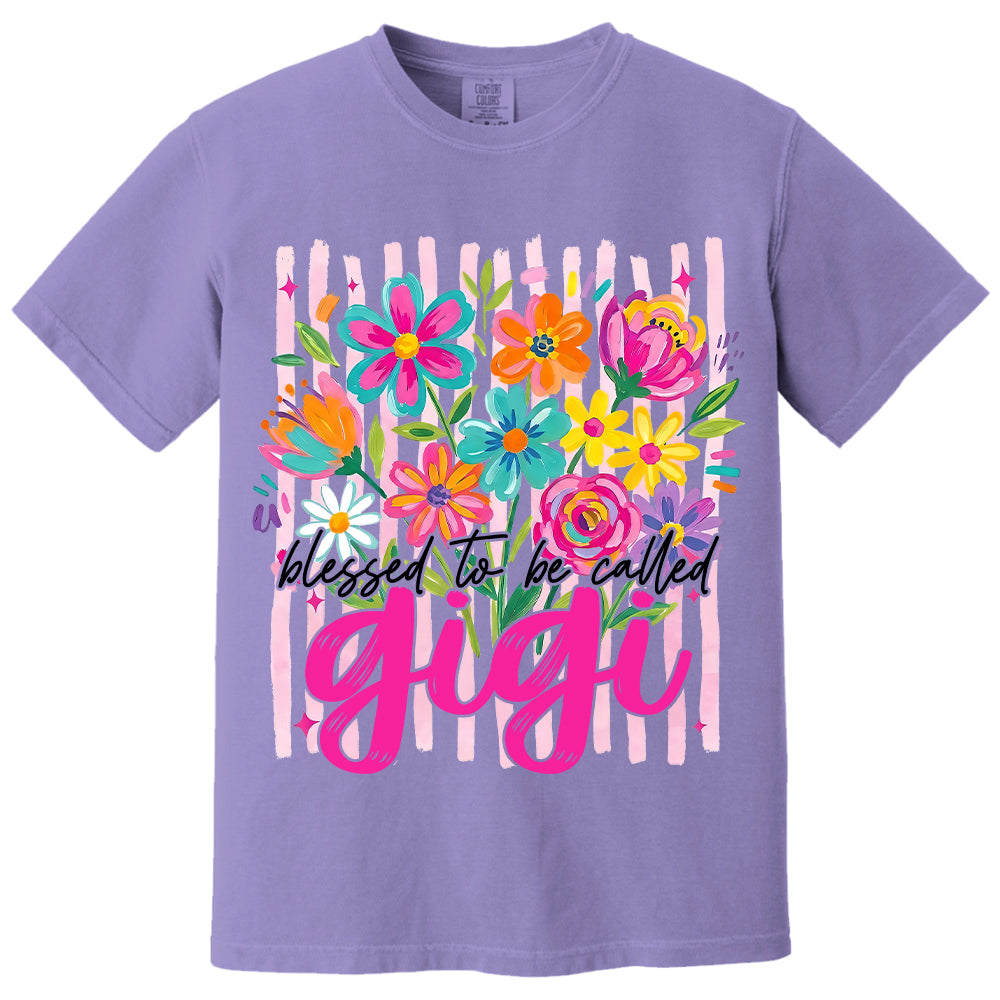 Blessed To Be Called Gigi, Personalized Grandma Shirt With Grandkids Name, Striped Boho Floral Brushstroke Custom Nickname Gigi Nini Nana Mimi, Gift For Grandma For Mom, Best Gifts For Mother's Day MI209 VH01