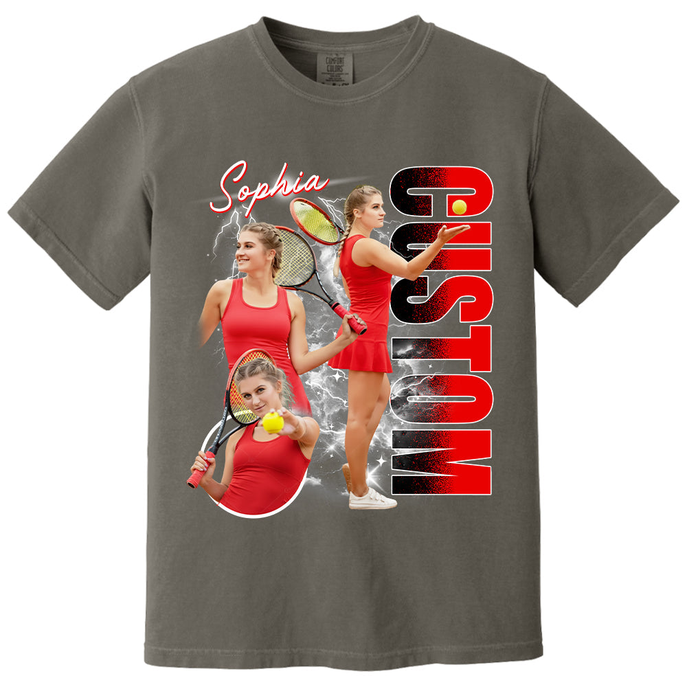 Custom Photo Tennis Player Shirt - Personalized Team Name School Name Bootleg Shirt NA04 T24