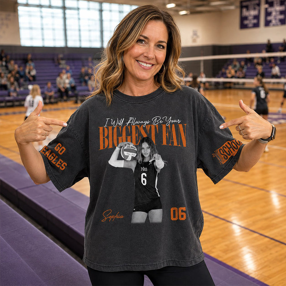 I'll Always Be Your Biggest Fan, Personalized Vintage “Biggest Fan” Volleyball Shirt, Custom School Team Name, Gift For Volleyball Lovers T1807 TH23