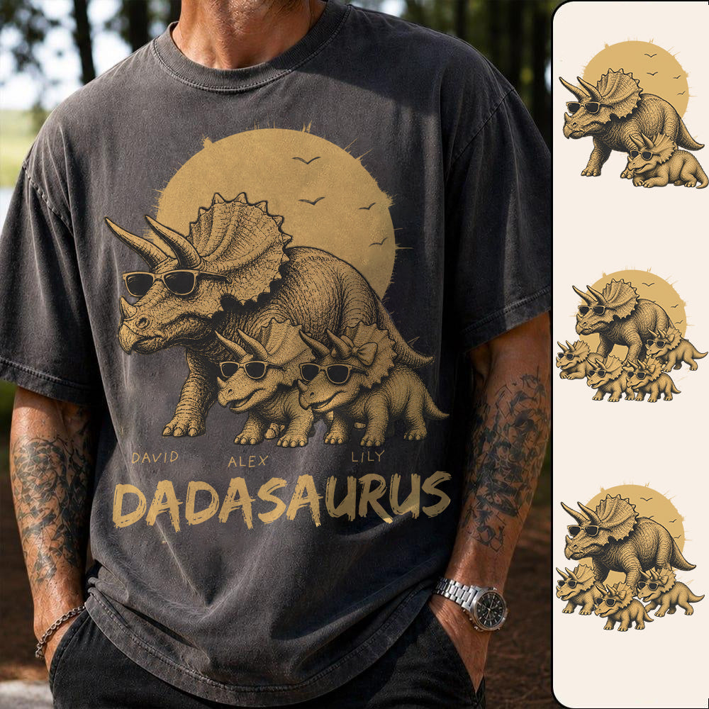 Personalized Funny Dadasaurus Animal Dad T Shirts The Best Bucking Papa Triceratops Tees for Dadasaurus Nh00