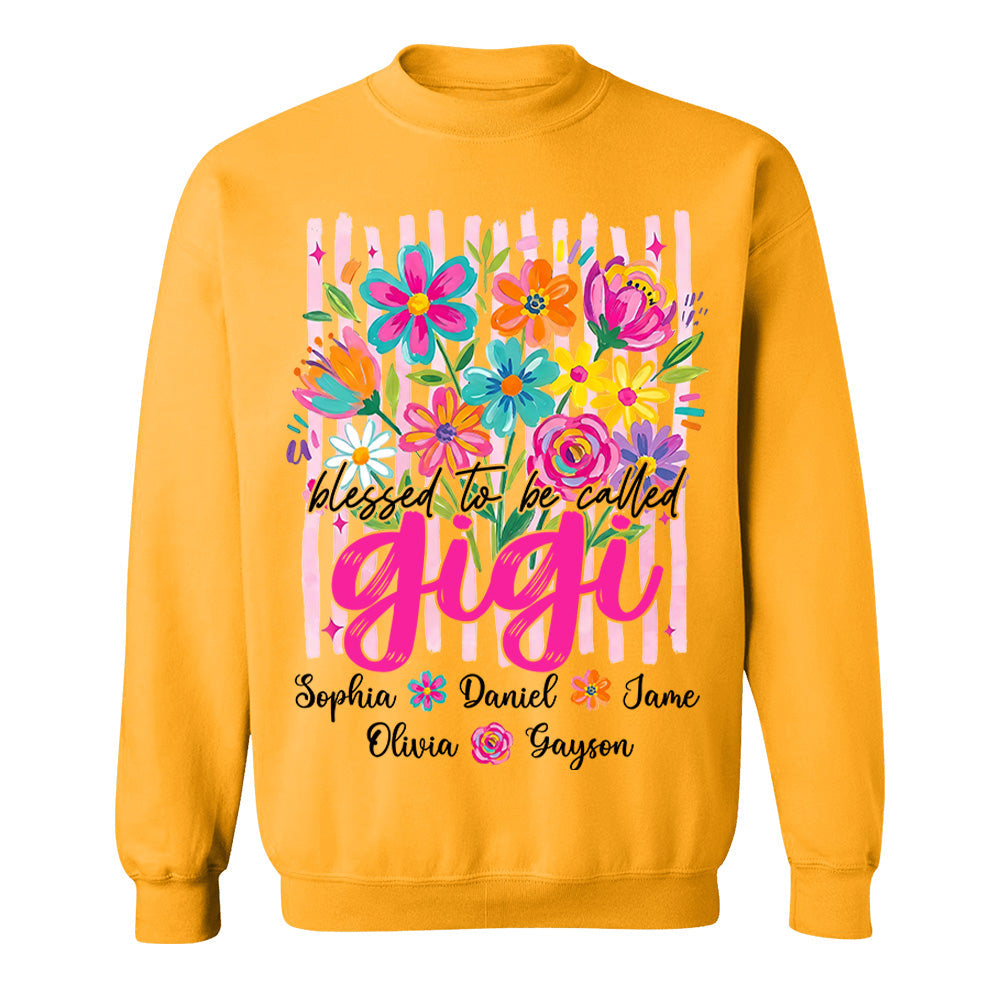 Blessed To Be Called Gigi, Personalized Grandma Shirt With Grandkids Name Custom, Striped Boho Floral Brushstroke Wildflower, Gift For Grandma Mom, Gift For Mother's Day MI209 VH01