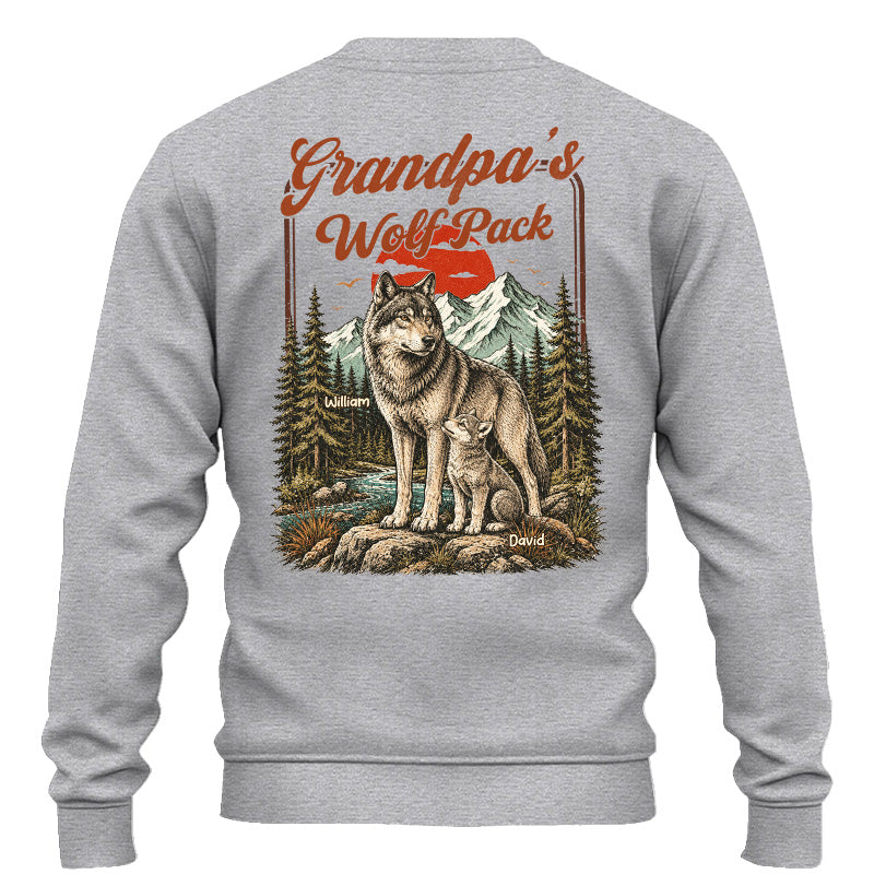 Personalized Grandpa Wolf Pack T-Shirt Father Day Gifts for Dad Funny Papa Tshirt Cool Daddy Wolf Vintage Retro Shirt for Men Pt99