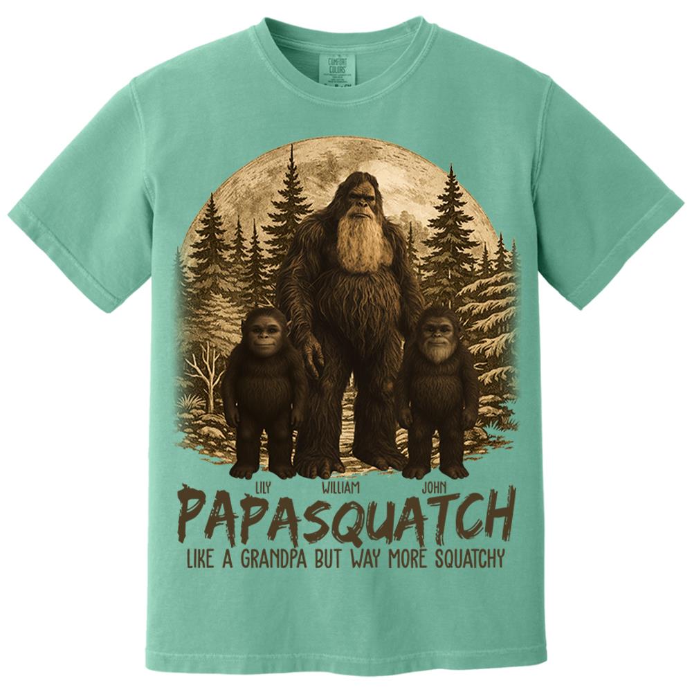 Custom Papasquatch, Like A Grandpa, Just Way More Squatchy Hawaiian Shirt, Personalized Vintage Short Sleeve Silk Shirt Nh00