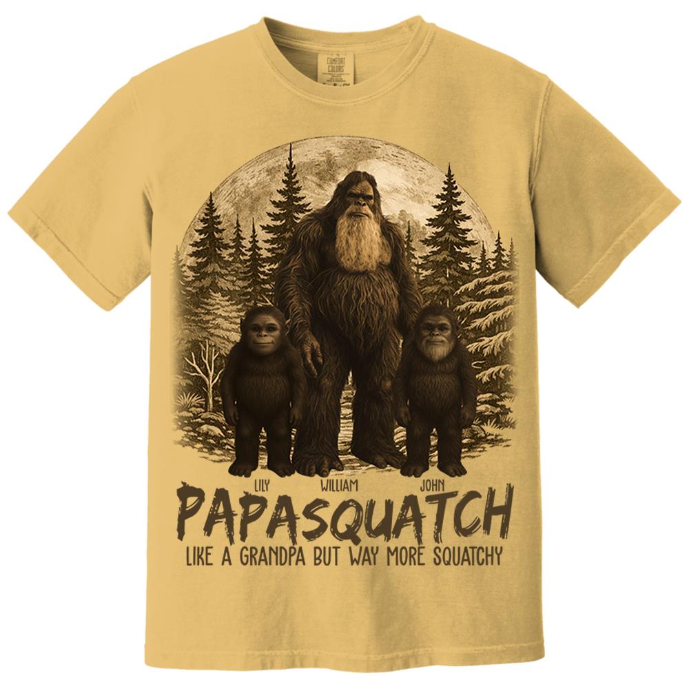 Custom Papasquatch, Like A Grandpa, Just Way More Squatchy Hawaiian Shirt, Personalized Vintage Short Sleeve Silk Shirt Nh00