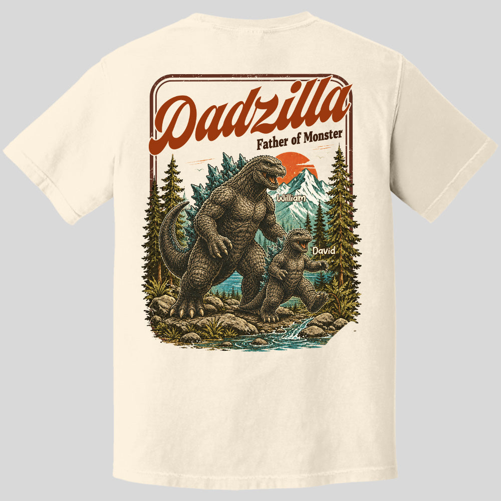 Personalized Dadzilla Father Of Monster T-Shirt Father Day Gifts for Dad Funny Papa Tshirt Cool Daddy Dinosaur Vintage Retro Shirt for Men Pt99