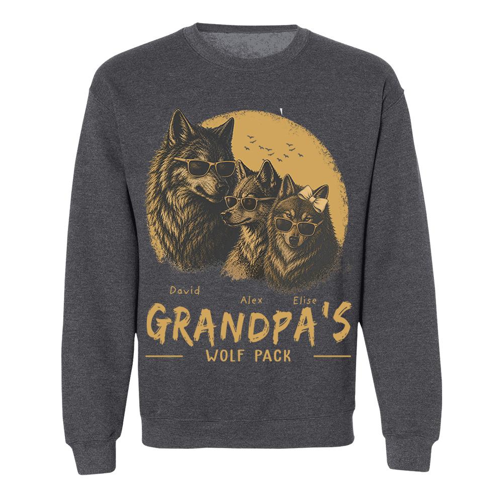 Personalized Grandpa Wolf Pack Shirt Father Day Gifts for Dad Funny Papa Tshirt Cool Daddy Wolf Tee Nh00