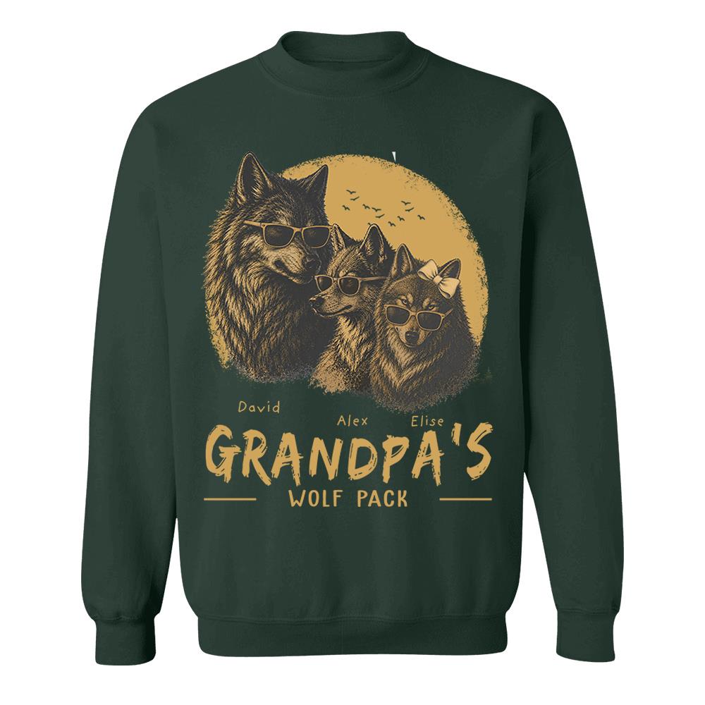 Personalized Grandpa Wolf Pack Shirt Father Day Gifts for Dad Funny Papa Tshirt Cool Daddy Wolf Tee Nh00