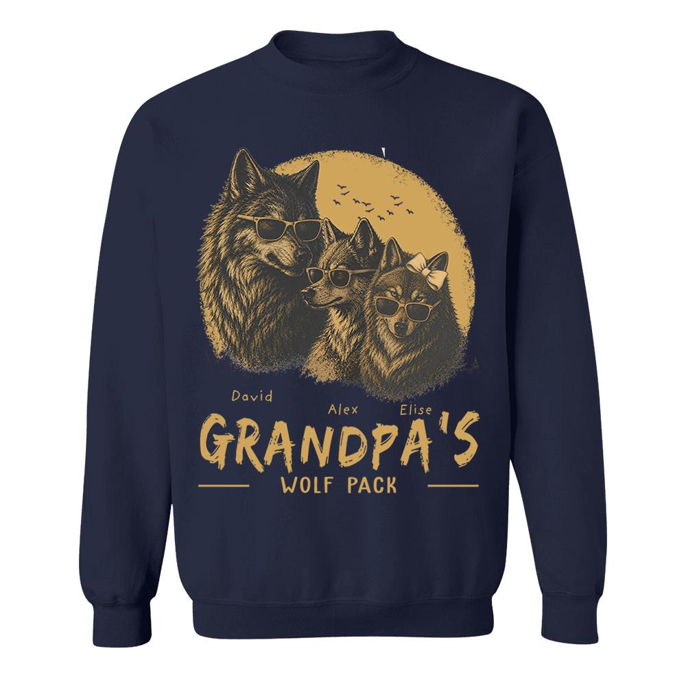 Personalized Grandpa Wolf Pack Shirt Father Day Gifts for Dad Funny Papa Tshirt Cool Daddy Wolf Tee Nh00