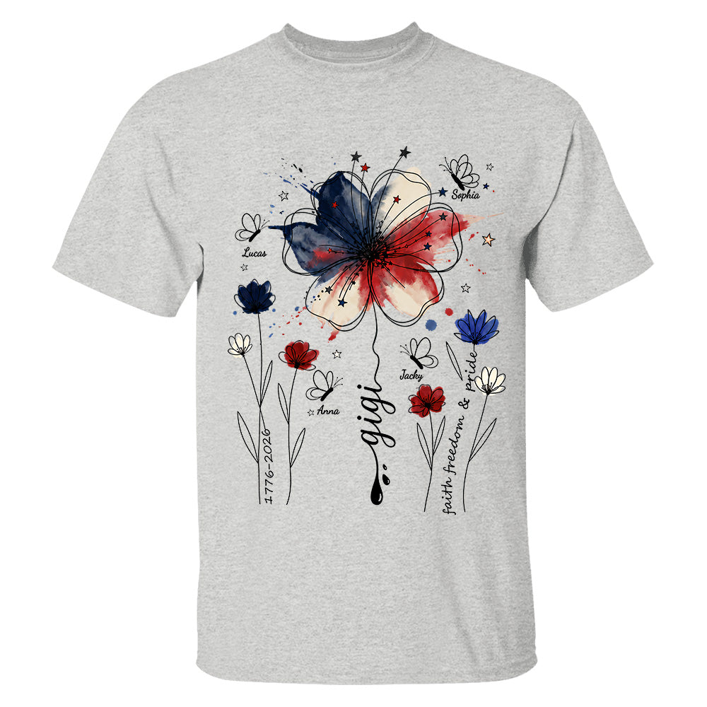 Personalized Grandma Shirt USA 250th Anniversary, Boho Floral Patriotic Tee, Custom Names Gift For Grandma Mom T1807 TH23