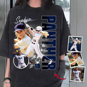 Custom Photo Softball Player Shirt - Personalized Team Name School Name Bootleg Shirt T1807