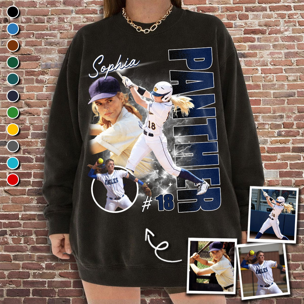 Custom Photo Softball Player Shirt - Personalized Team Name School Name Bootleg Shirt T1807
