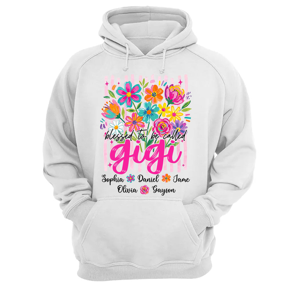 Blessed To Be Called Gigi, Personalized Grandma Shirt With Grandkids Name Custom, Striped Boho Floral Brushstroke Wildflower, Gift For Grandma Mom, Gift For Mother's Day MI209 VH01