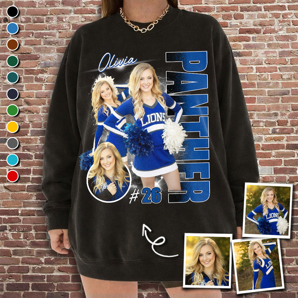 Custom Photo Cheerleading Shirt – Personalized Team Name & School Name Bootleg Style Tee Na02 Li29