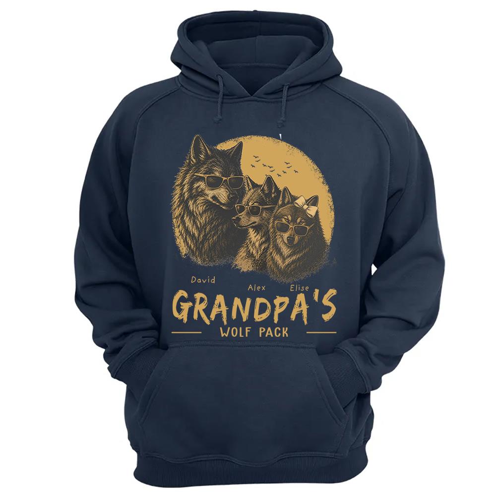Personalized Grandpa Wolf Pack Shirt Father Day Gifts for Dad Funny Papa Tshirt Cool Daddy Wolf Tee Nh00