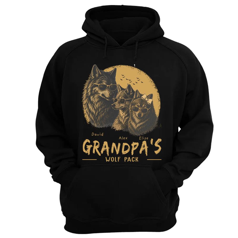 Personalized Grandpa Wolf Pack Shirt Father Day Gifts for Dad Funny Papa Tshirt Cool Daddy Wolf Tee Nh00