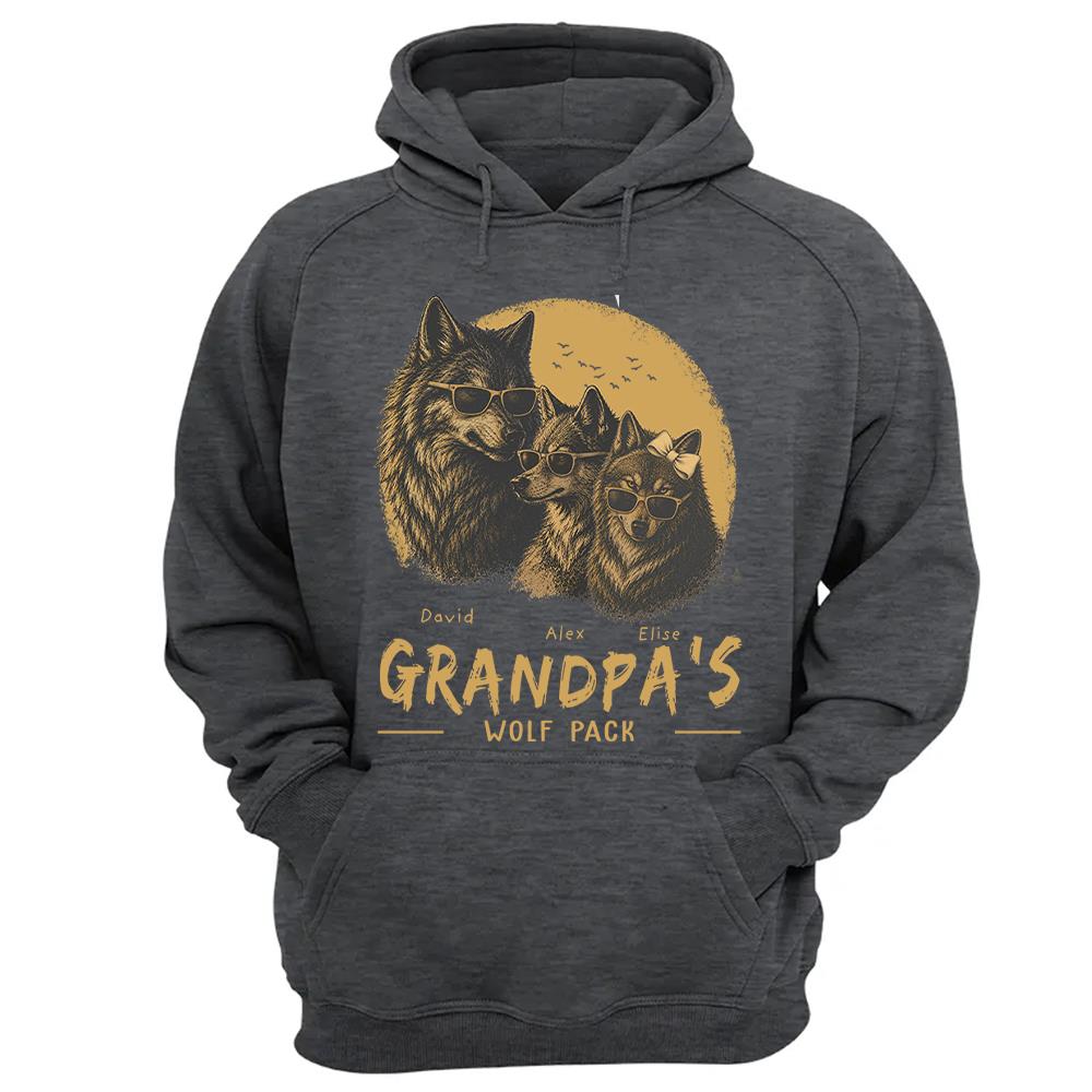 Personalized Grandpa Wolf Pack Shirt Father Day Gifts for Dad Funny Papa Tshirt Cool Daddy Wolf Tee Nh00