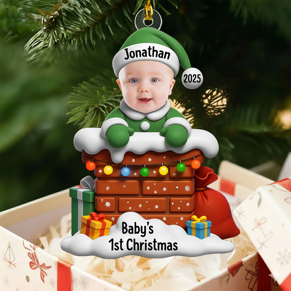 Baby’s First Christmas – Custom Photo Santa Baby Down The Chimney Personalized Acrylic Ornament  Na02 Do99