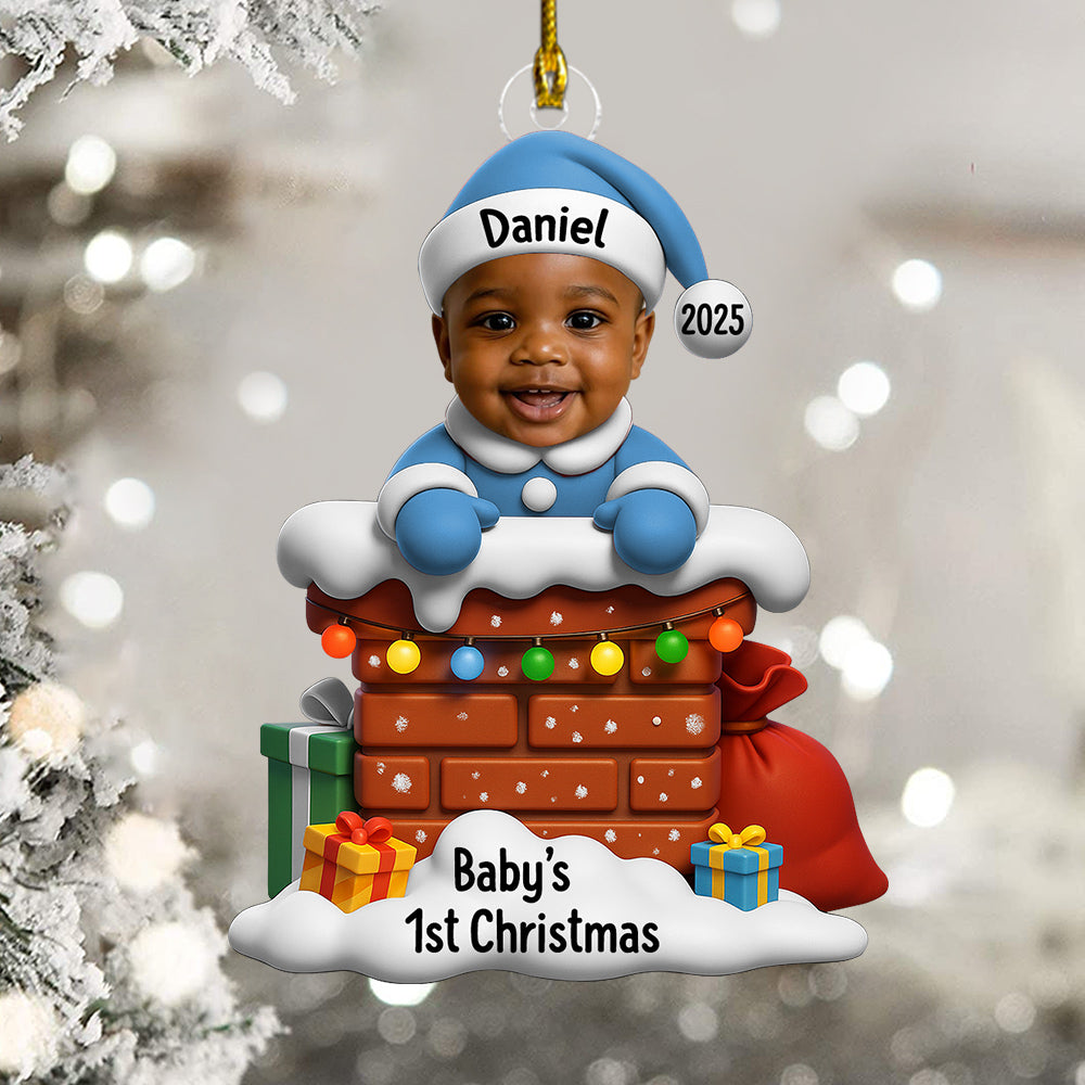 Baby’s First Christmas – Custom Photo Santa Baby Down The Chimney Personalized Acrylic Ornament  Na02 Do99