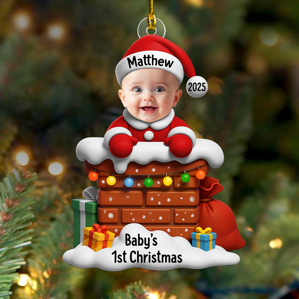 Baby’s First Christmas – Custom Photo Santa Baby Down The Chimney Personalized Acrylic Ornament  Na02 Do99
