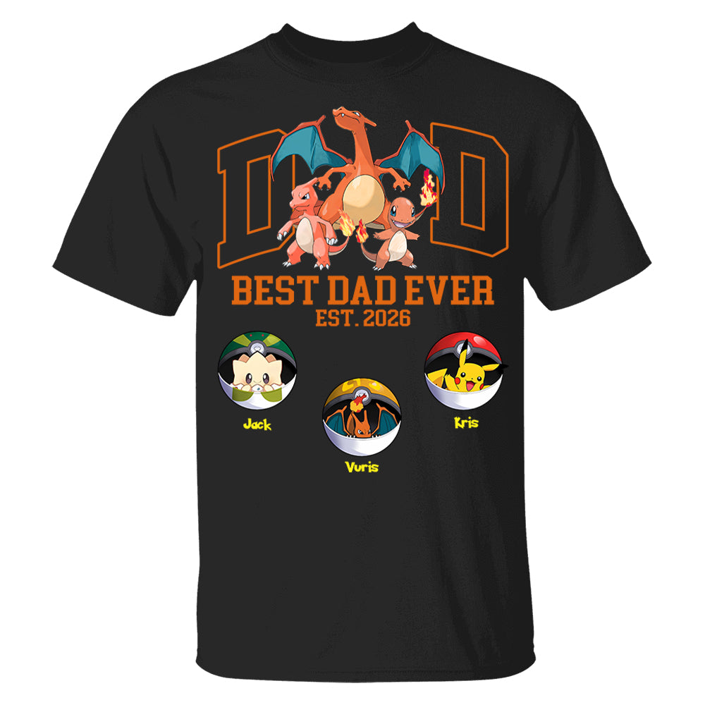 Pokedad Best Dad Ever, Personalized Pokedad Shirt With Kids Name, Father's Day Gift For Husband, Dad, Grandpa MI209 Li29