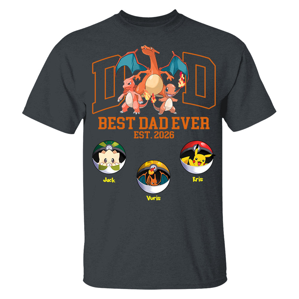 Pokedad Best Dad Ever, Personalized Pokedad Shirt With Kids Name, Father's Day Gift For Husband, Dad, Grandpa MI209 Li29