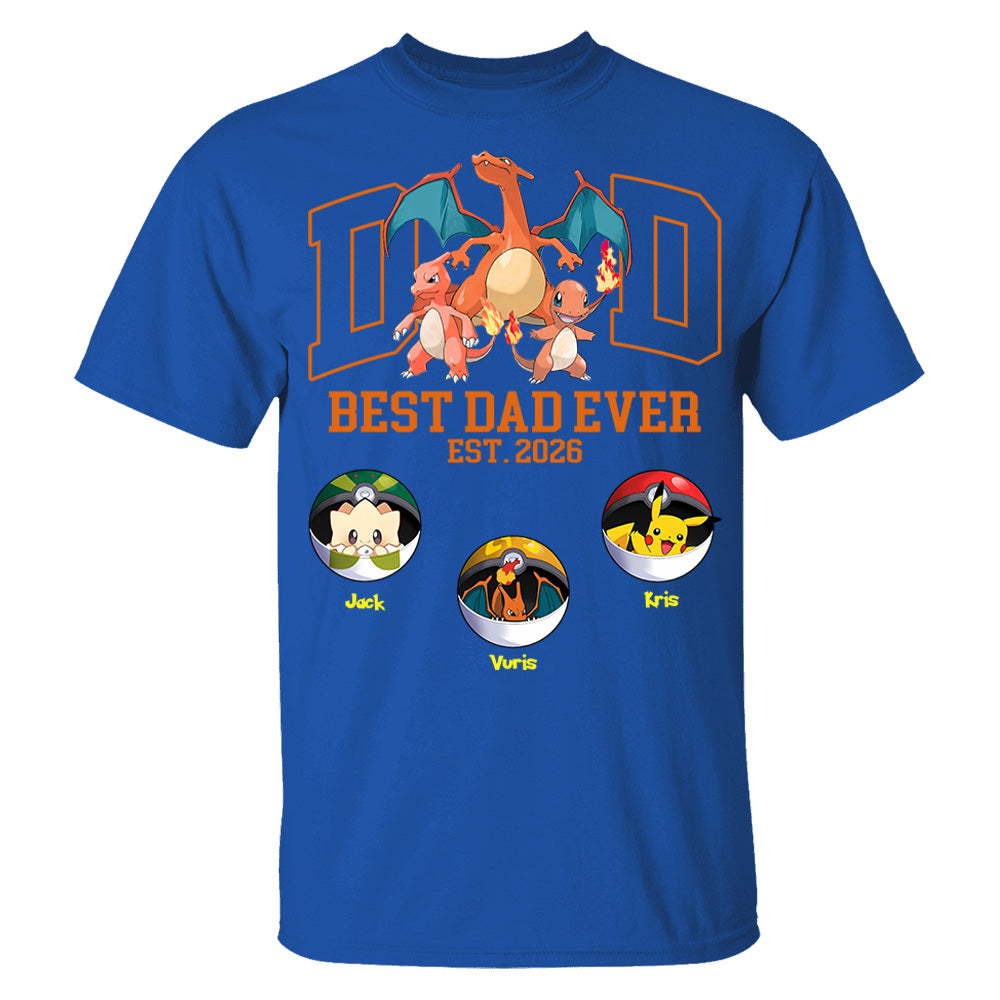 Pokedad Best Dad Ever, Personalized Pokedad Shirt With Kids Name, Father's Day Gift For Husband, Dad, Grandpa MI209 Li29