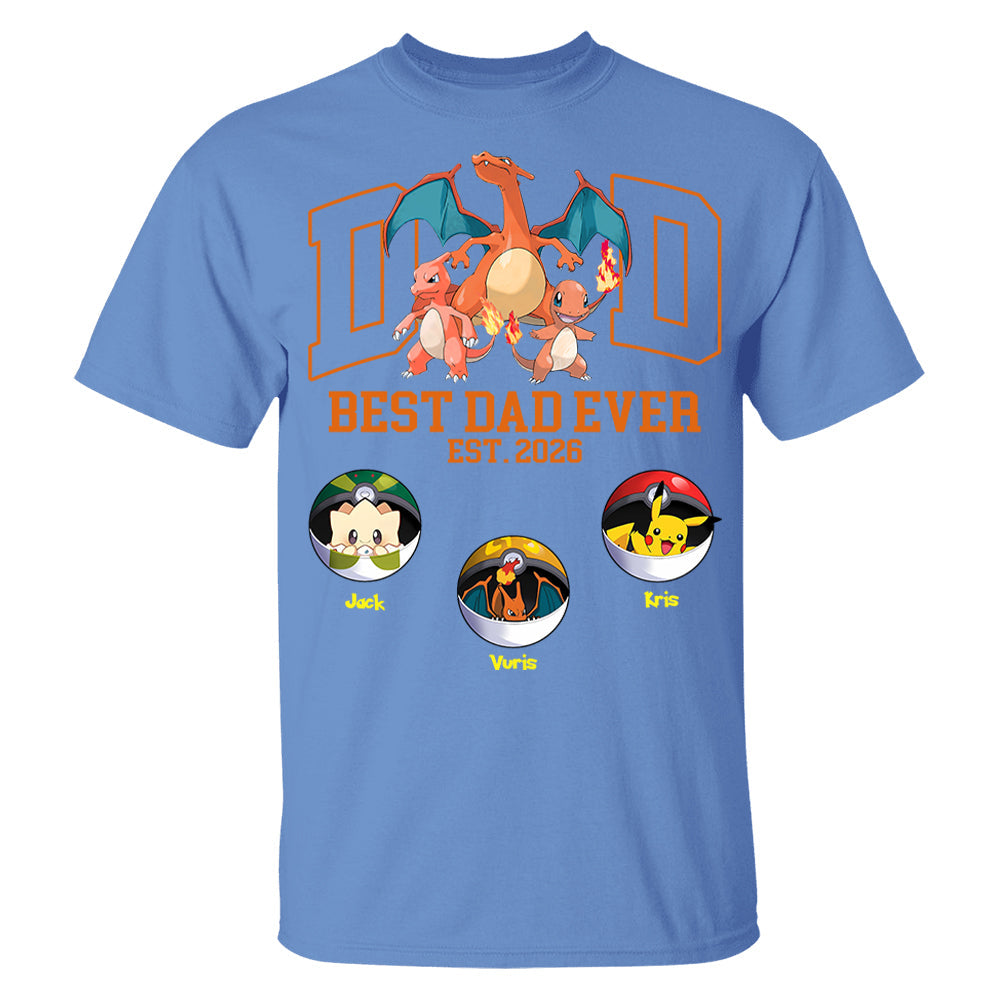 Pokedad Best Dad Ever, Personalized Pokedad Shirt With Kids Name, Father's Day Gift For Husband, Dad, Grandpa MI209 Li29