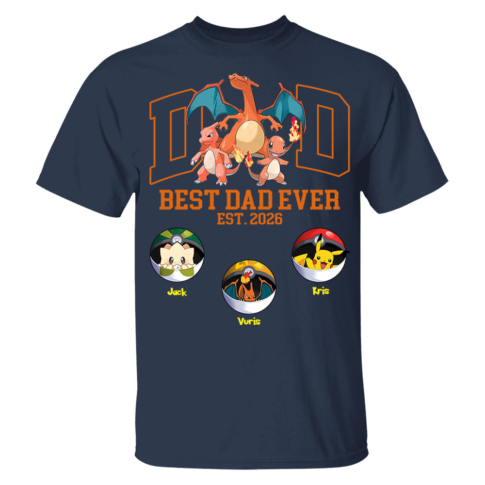 Pokedad Best Dad Ever, Personalized Pokedad Shirt With Kids Name, Father's Day Gift For Husband, Dad, Grandpa MI209 Li29
