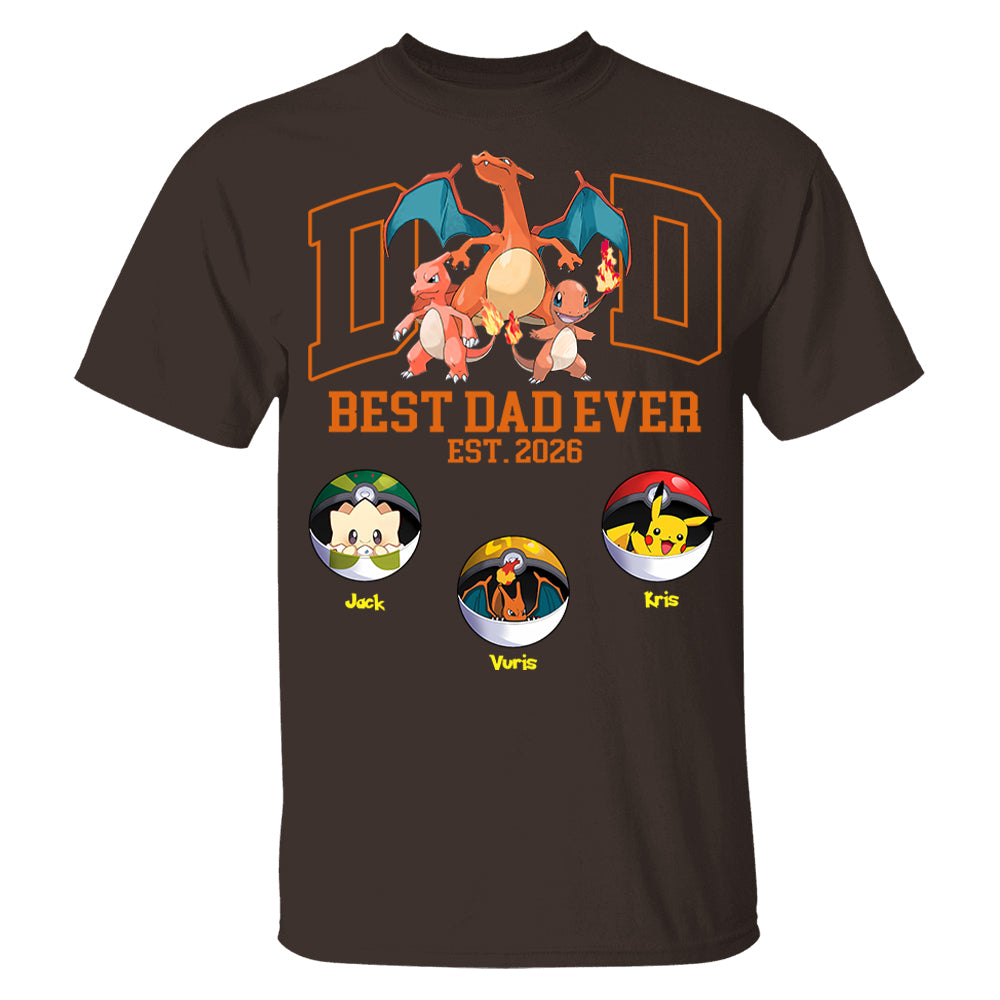 Pokedad Best Dad Ever, Personalized Pokedad Shirt With Kids Name, Father's Day Gift For Husband, Dad, Grandpa MI209 Li29