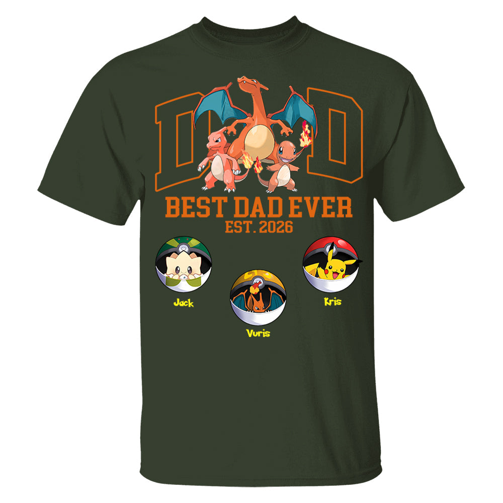 Pokedad Best Dad Ever, Personalized Pokedad Shirt With Kids Name, Father's Day Gift For Husband, Dad, Grandpa MI209 Li29