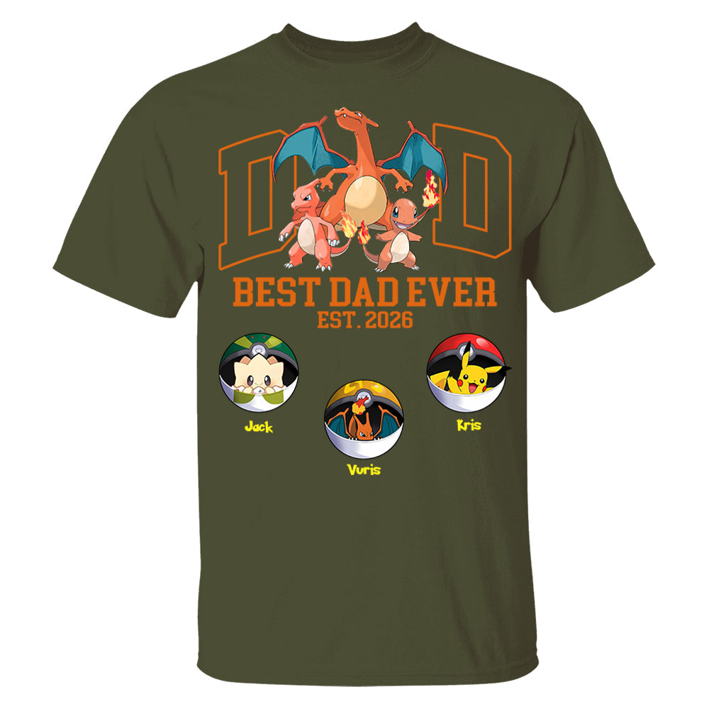 Pokedad Best Dad Ever, Personalized Pokedad Shirt With Kids Name, Father's Day Gift For Husband, Dad, Grandpa MI209 Li29