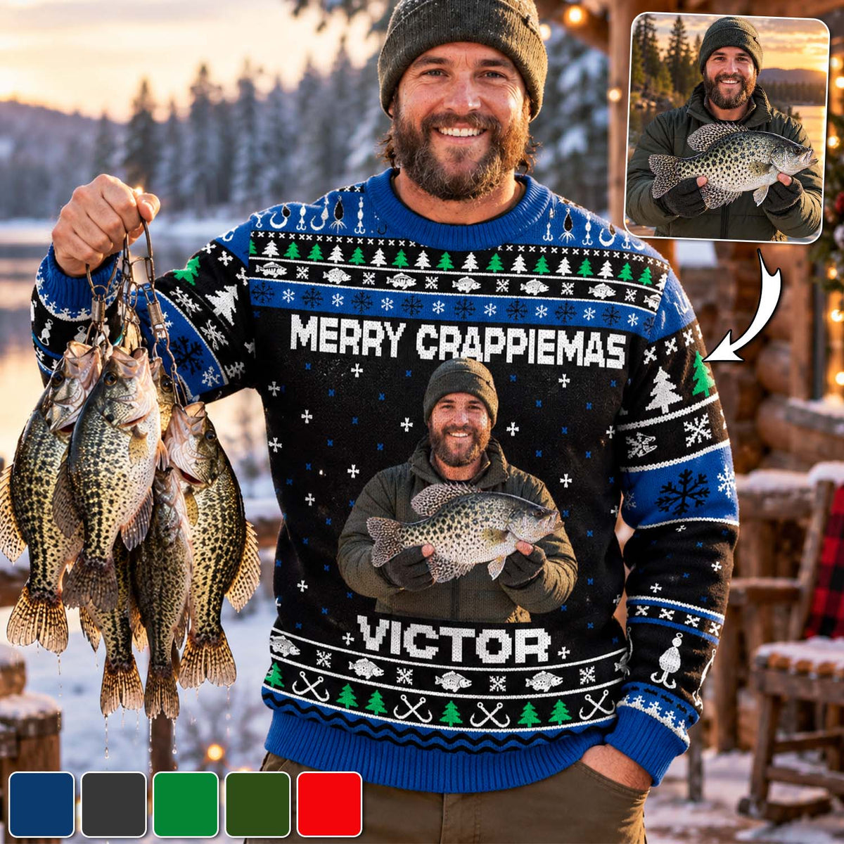 Personalized Photo Merry Fishmas Ugly Sweater, Fishmas Sweater, Gift For Fishing Lovers L0411 Pt99 TL06