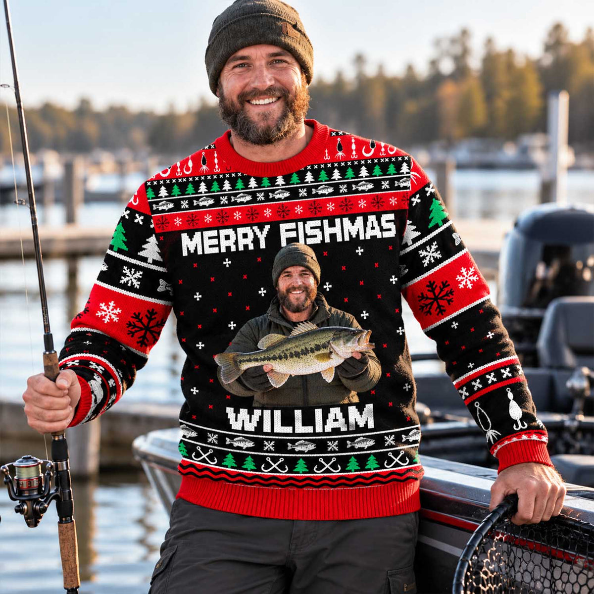 Personalized Photo Merry Fishmas Ugly Sweater, Fishmas Sweater, Gift For Fishing Lovers L0411 Pt99 TL06
