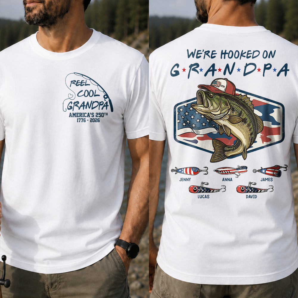 Reel Cool Grandpa T-Shirt – Personalized Fishing Grandpa Shirt, USA 250th Anniversary 1776-2026 Na02 Hv01