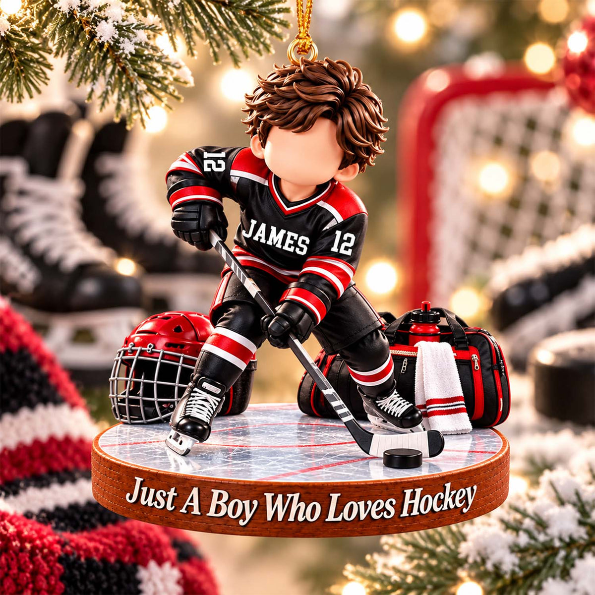 Personalized Hockey Boy Hockey Girl Christmas Ornament Pt99