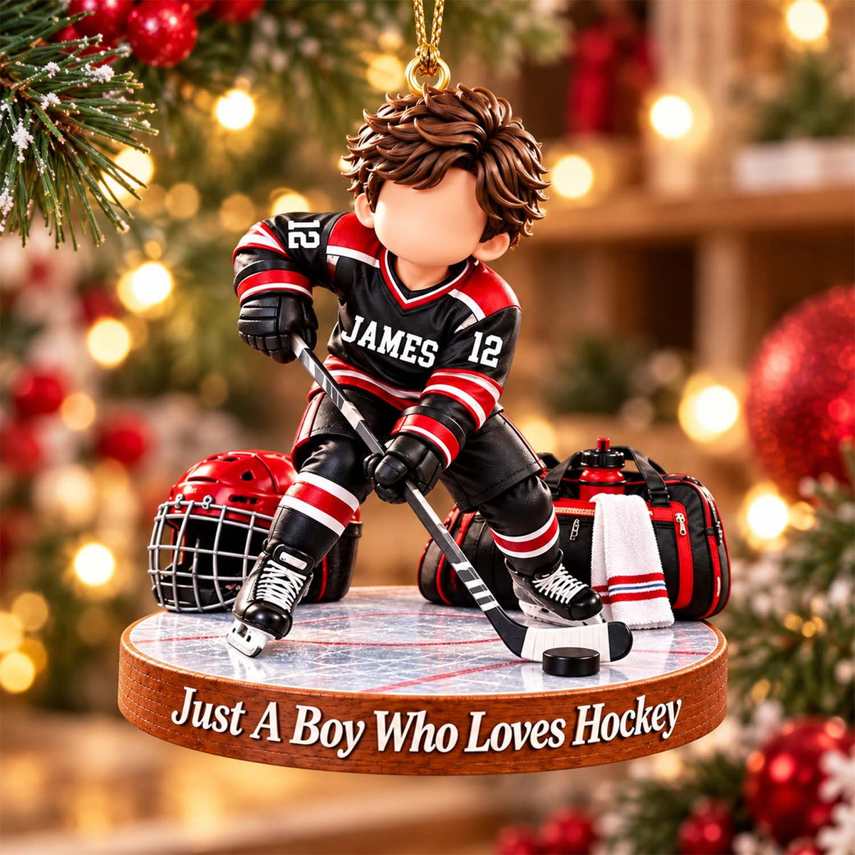 Personalized Hockey Boy Hockey Girl Christmas Ornament Pt99
