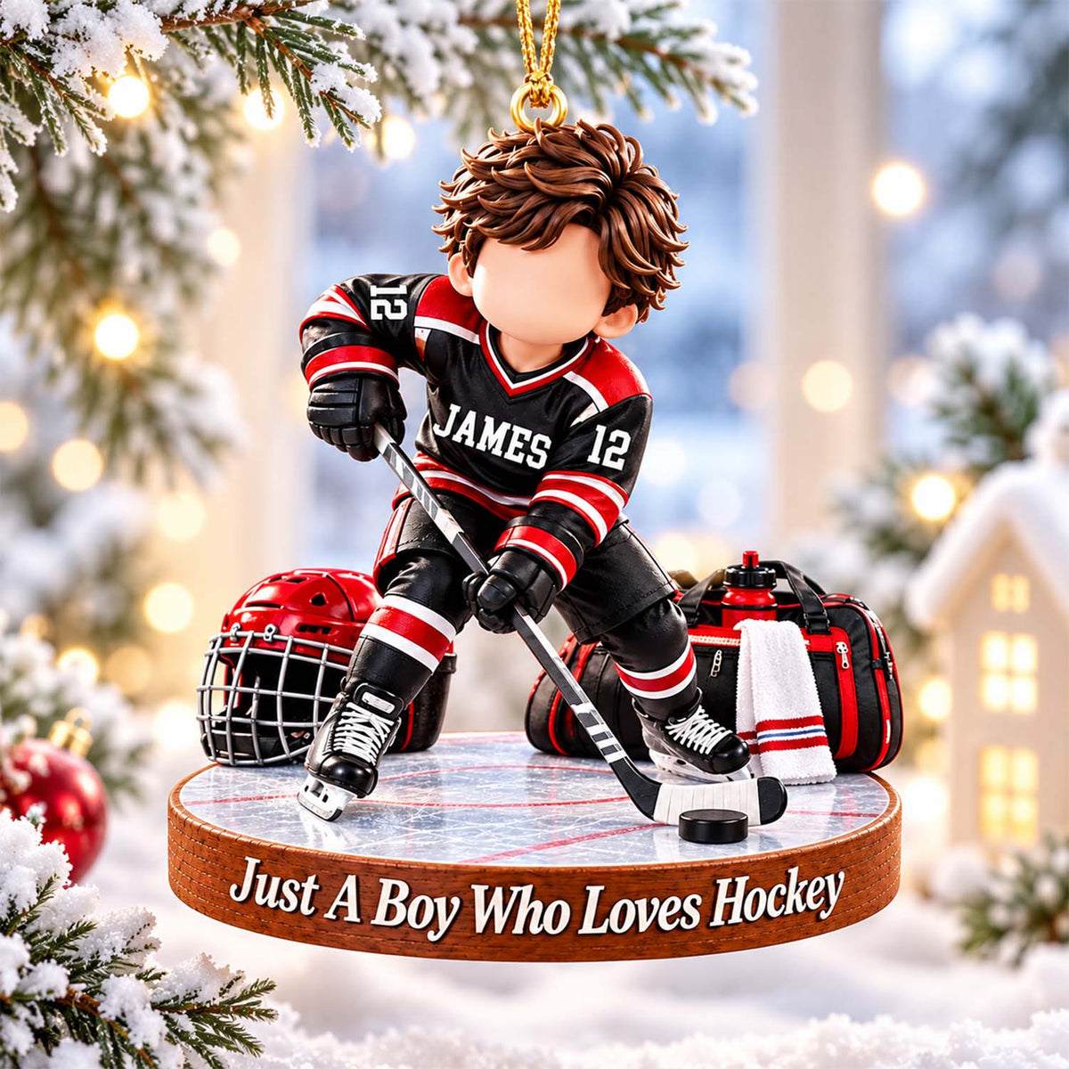 Personalized Hockey Boy Hockey Girl Christmas Ornament Pt99