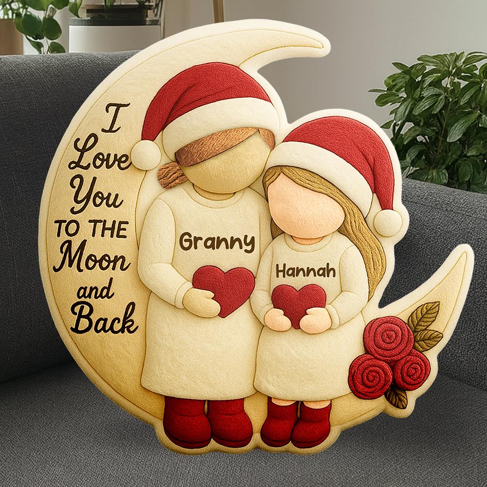 Custom Grandma Grandkids on Moon Ugly Plush Pillow, Grandma Christmas Keepsake, Heartfelt Christmas Gift from Grandkids Nh00