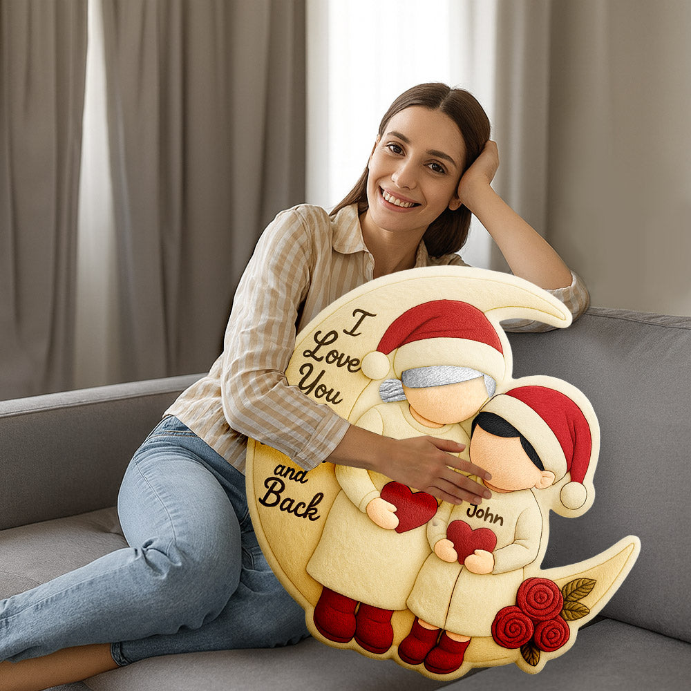 Custom Grandma Grandkids on Moon Ugly Plush Pillow, Grandma Christmas Keepsake, Heartfelt Christmas Gift from Grandkids Nh00