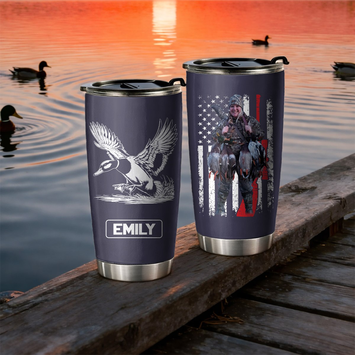 Duck Hunting Gifts for Men, Him Personalized. Upload Photo Tumbler Landing Mallard Waterfowl Hunter Gift, Christmas Gifts for Husband, Dad, Father's Day