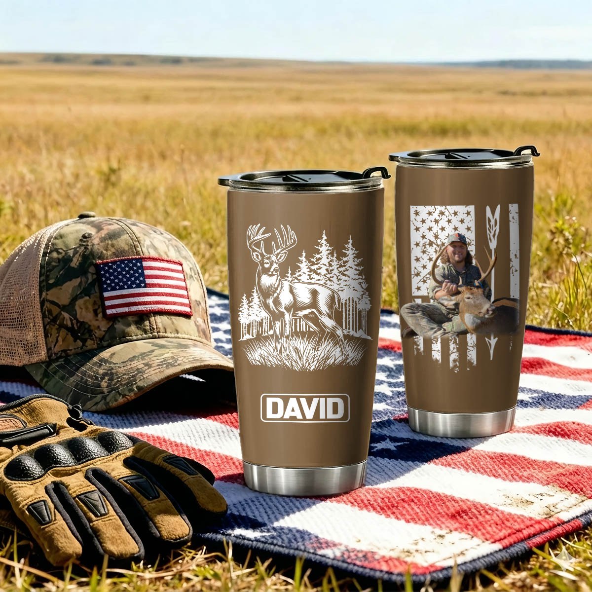 Deer Hunting Gifts for Men Him Personalized. Upload Photo Tumbler for Whitetail Deer Hunters, Hunter Gifts for Him, Dad, Father's Day, Husband