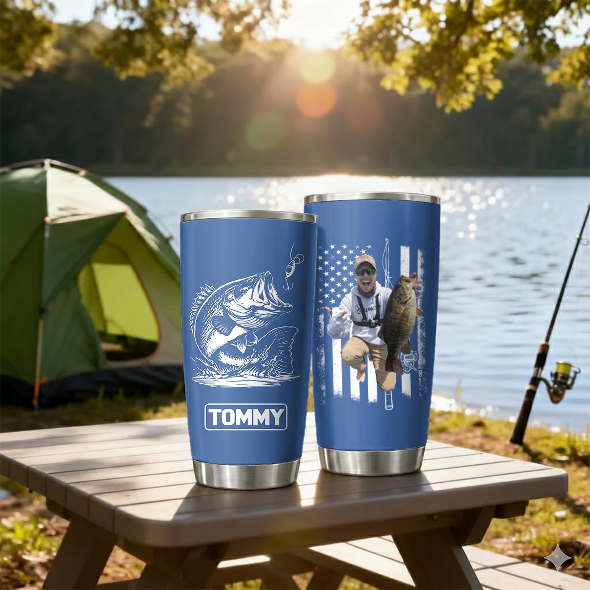 Fishing Gifts for Men Him Personalized Upload Photo Tumbler for Bass Fisherman, Largemouth Bass Tumbler for Him, Dad, Fathers Day Gifts, Lake Fishing Dad