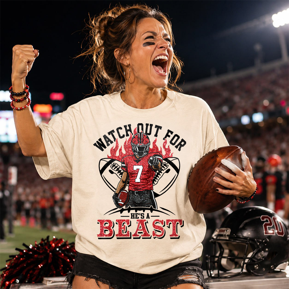Watch Out For He's A Beast - Personalized Shirt For Football Lovers - Custom Football Player Arts NA04 Hv01